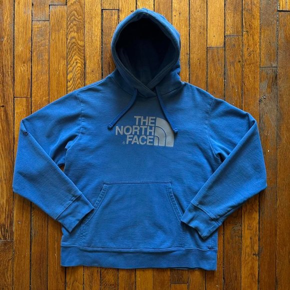 Vintage‎ Y2K The North Face Men's Blue Grey Spell Out Logo Hoodie Sweatshirt. - Picture 1 of 8